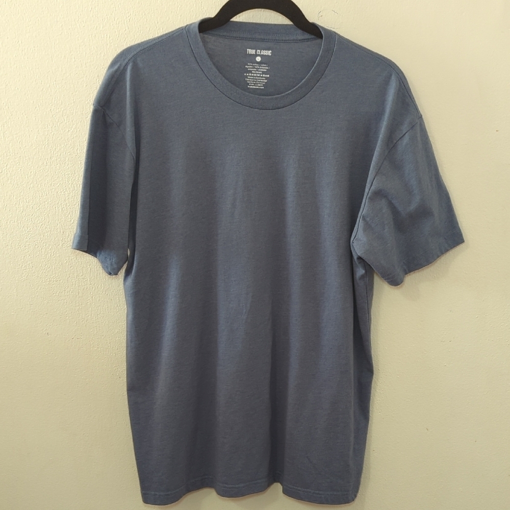 True Classic Crewneck T-Shirt Blue Cotton-Polyester Blend Soft Men's Size L